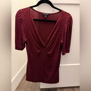 Banana Republic Deep Red Textured V-Neck Blouse